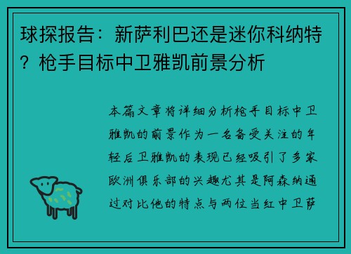 球探报告：新萨利巴还是迷你科纳特？枪手目标中卫雅凯前景分析